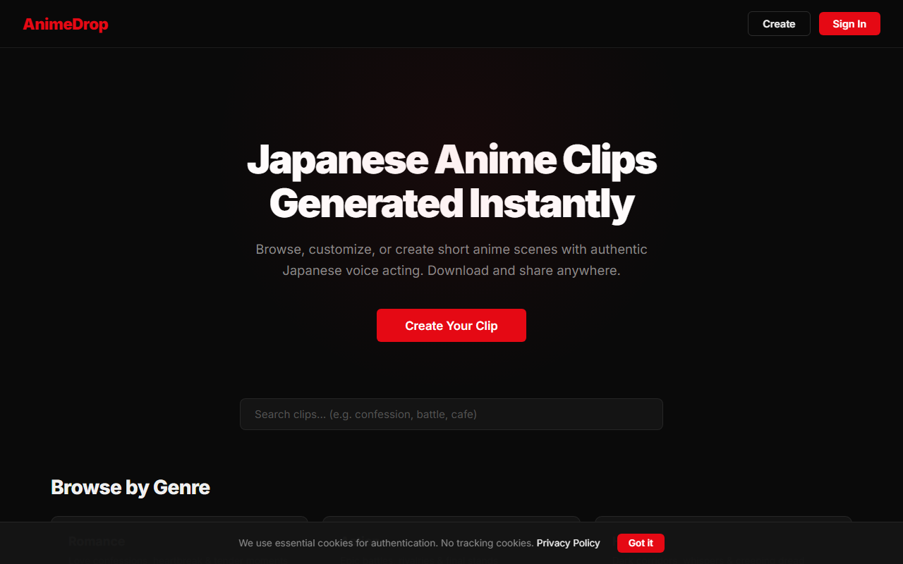 AnimeDrop landing page
