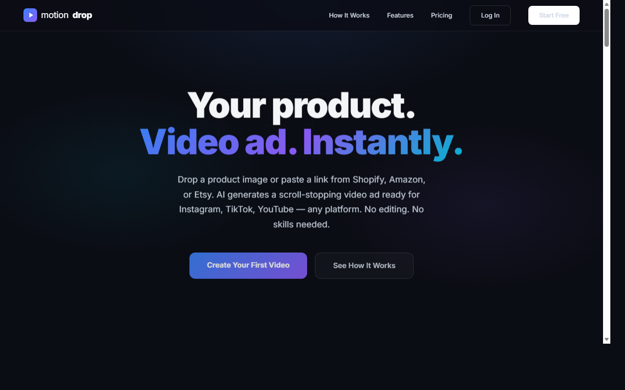 MotionDrop landing page