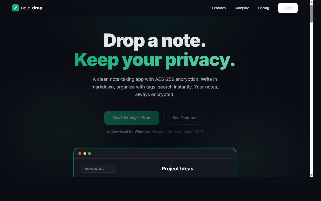 NoteDrop landing page